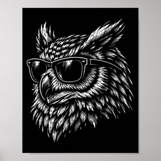 Cool owl bird with sunglasses vintage ink retro poster