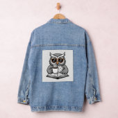 Cool Owl Reading With Coffee Denim Jacket (Hangar)