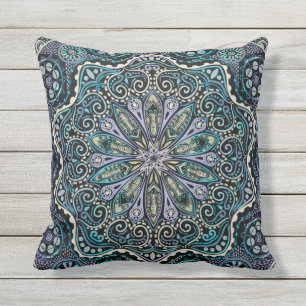Cool Paars Blue Green Black New Age Boho Mandala Buitenkussen
