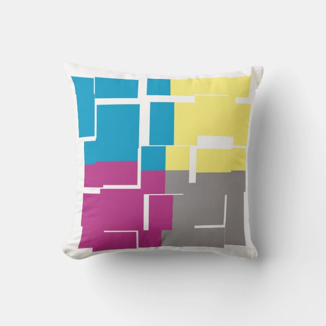 COOL Paars Blue Yellow Grey Pattern Kussen (Voorkant)