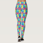COOL Paars Blue Yellow Grey Pattern Leggings (Achterkant)