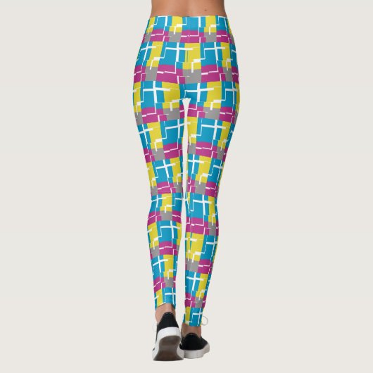 COOL Paars Blue Yellow Grey Pattern Leggings (Achterkant)