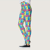COOL Paars Blue Yellow Grey Pattern Leggings (Links)