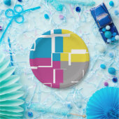 COOL Paars Blue Yellow Grey Pattern Papieren Bordje (Feest)