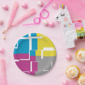 COOL Paars Blue Yellow Grey Pattern Papieren Bordje (Feest)
