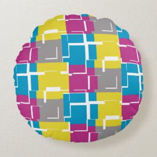 COOL Paars Blue Yellow Grey Pattern Rond Kussen