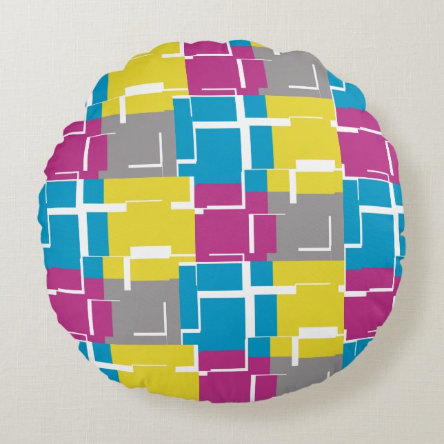 COOL Paars Blue Yellow Grey Pattern Rond Kussen (Voorkant)