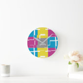 COOL Paars Blue Yellow Grey Pattern Ronde Klok (Huis)