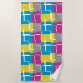 COOL Paars Blue Yellow Grey Pattern Strandlaken (Voorkant)