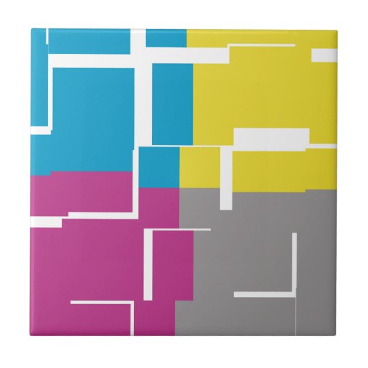 COOL Paars Blue Yellow Grey Pattern Tegeltje (Voorkant)