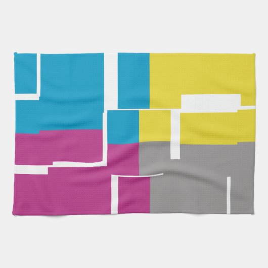 COOL Paars Blue Yellow Grey Pattern Theedoek (Horizontaal)