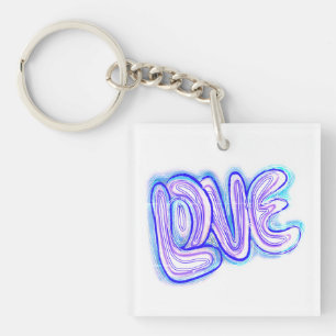 Cool Paarse En Blauw LIEFDE Typografie Sleutelhang Sleutelhanger