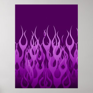 Cool Paarse Racing Flames Pin Stripes Poster