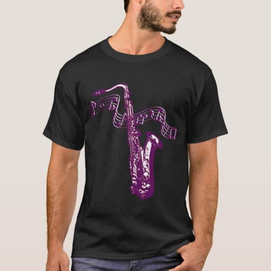 Cool Paarse saxofone T-shirt (Voorkant)