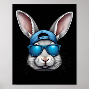 Cool Paasdag Bunny Gezicht met Zonnebrillen Mannen Poster
