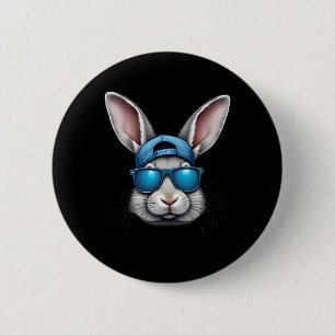 Cool Paasdag Bunny Gezicht met Zonnebrillen Mannen Ronde Button 5,7 Cm