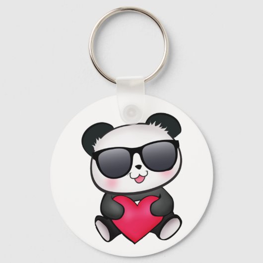 Cool Panda Beer Zonneglazen Valentijnsdag Hartslag Sleutelhanger (Voorkant)