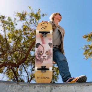 Cool Panda Illustratie Art Monogrammed Skateboard