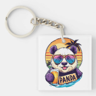 Cool Panda: Retro Zomer & Bier Vibes Sleutelhanger