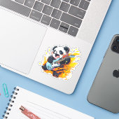Cool Panda Rockstar Sticker (Laptop met iPhone)