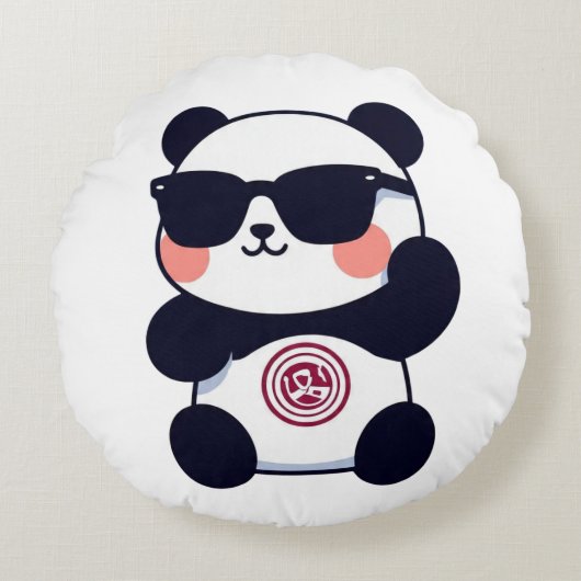 Cool Panda with Shades Rond Kussen (Voorkant)