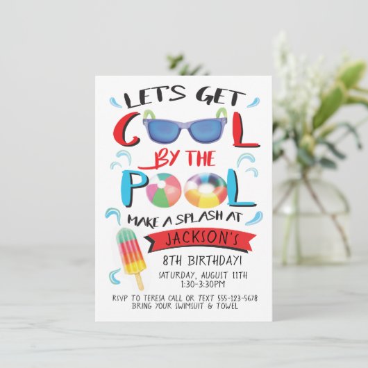 Cool par Pool Boy Anniversaire de fête Invitation (Debout devant)