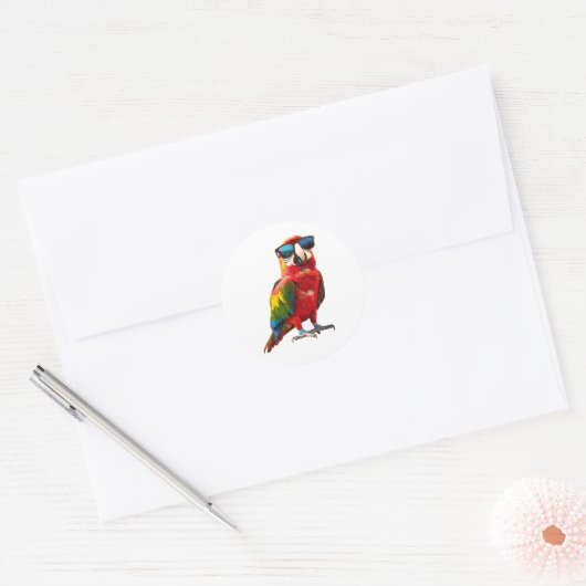 Cool Parrot met zonnebril Ronde Sticker (Envelop)