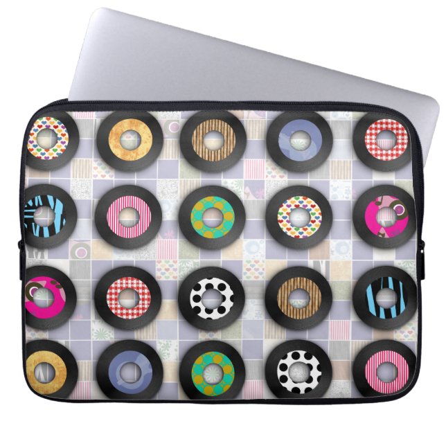 Cool Pattered Records Fun Musical Expression Laptop Sleeve (Voorkant)