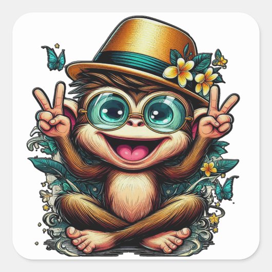 Cool Peace Monkey with Hat Sticker Sheet (Voorkant)