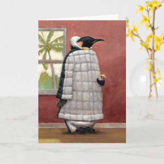 Cool Penguin briefkaart (Gele Bloem)