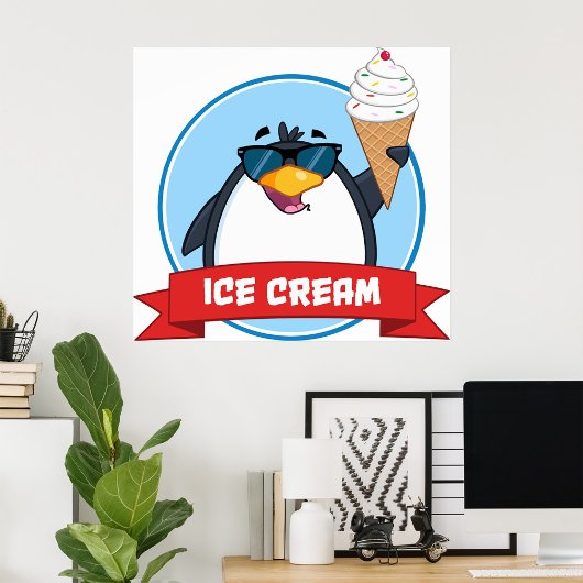 Cool Penguin Holding Ice Cream Poster