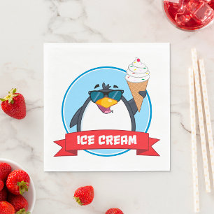 Cool Penguin Holding Ice Cream Servet