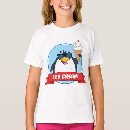 Cool Penguin Holding Ice Cream T-shirt (Voorkant)