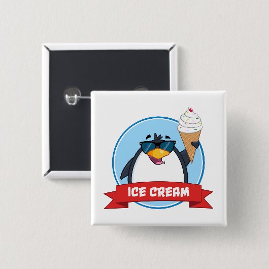 Cool Penguin Holding Ice Cream Vierkante Button 5,1 Cm (Voorkant /achterkant)
