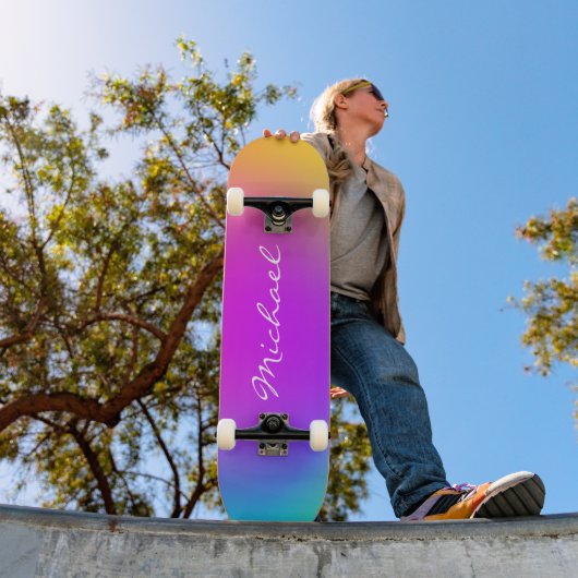 Cool Personalized Neon Ombre Skateboard (Buiten 1)
