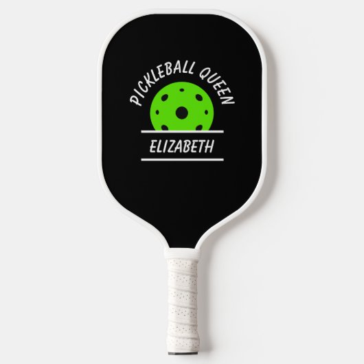 Cool Pickleball Wizard Naam Tekstbal Zwart Groen Pickleball Paddle (Voorkant)