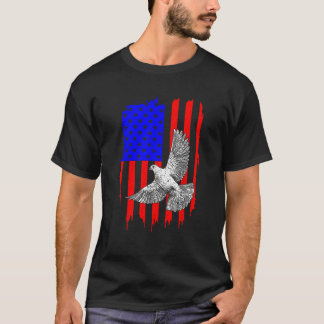 Cool Pigeon Design Mannen Women Patriotic US Flag  T-shirt