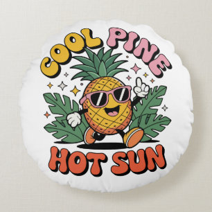 Cool Pine Hot Sun Retro Ananas Zomer Vibe  Rond Kussen