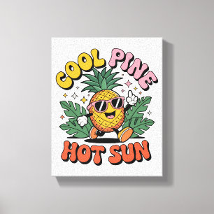 Cool Pine Hot Sun Retro Ananas Zomer Vibes Canvas Afdruk