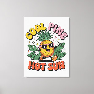 Cool Pine Hot Sun Retro Ananas Zomer Vibes Canvas Afdruk