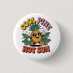 Cool Pine Hot Sun Retro Ananas Zomer Vibes Ronde Button 3,2 Cm