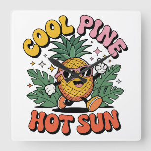 Cool Pine Hot Sun Retro Ananas Zomer Vibes Vierkante Klok