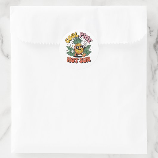 Cool Pine Hot Sun Retro Pineapple Summer Vibes Ronde Sticker (Tas)