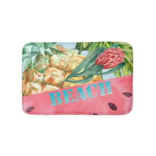 Cool Pineappel Watermelon Hibiscus Palm Leaves Badmat