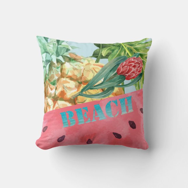 Cool Pineappel Watermelon Hibiscus Palm Leaves Kussen (Voorkant)