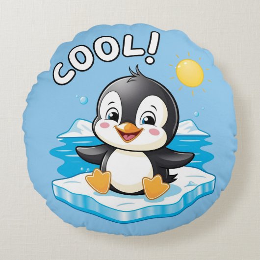 Cool! , pinguïn rond kussen (Voorkant)