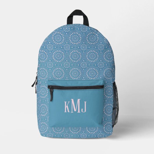 Cool Pink and Blue Modern Monogram Bedrukte Rugzak (Voorkant)