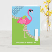 Cool Pink Flamingo Summer Greeting Kaart (Gele Bloem)