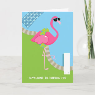 Cool Pink Flamingo Summer Greeting Kaart