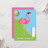 Cool Pink Flamingo Summer Greeting Kaart (Voorkant / Achterkant in situ)